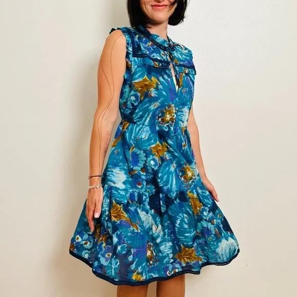 Sundance Baby Doll Dress Tiered Sleeveless Boho Floral Sleeveless - Picture 5 of 10